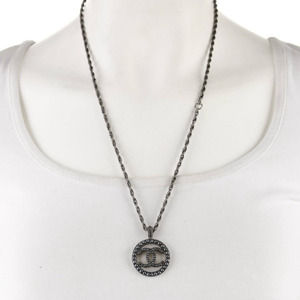 CHANEL Black and Silver Logo Necklace - Picture 3 of 3